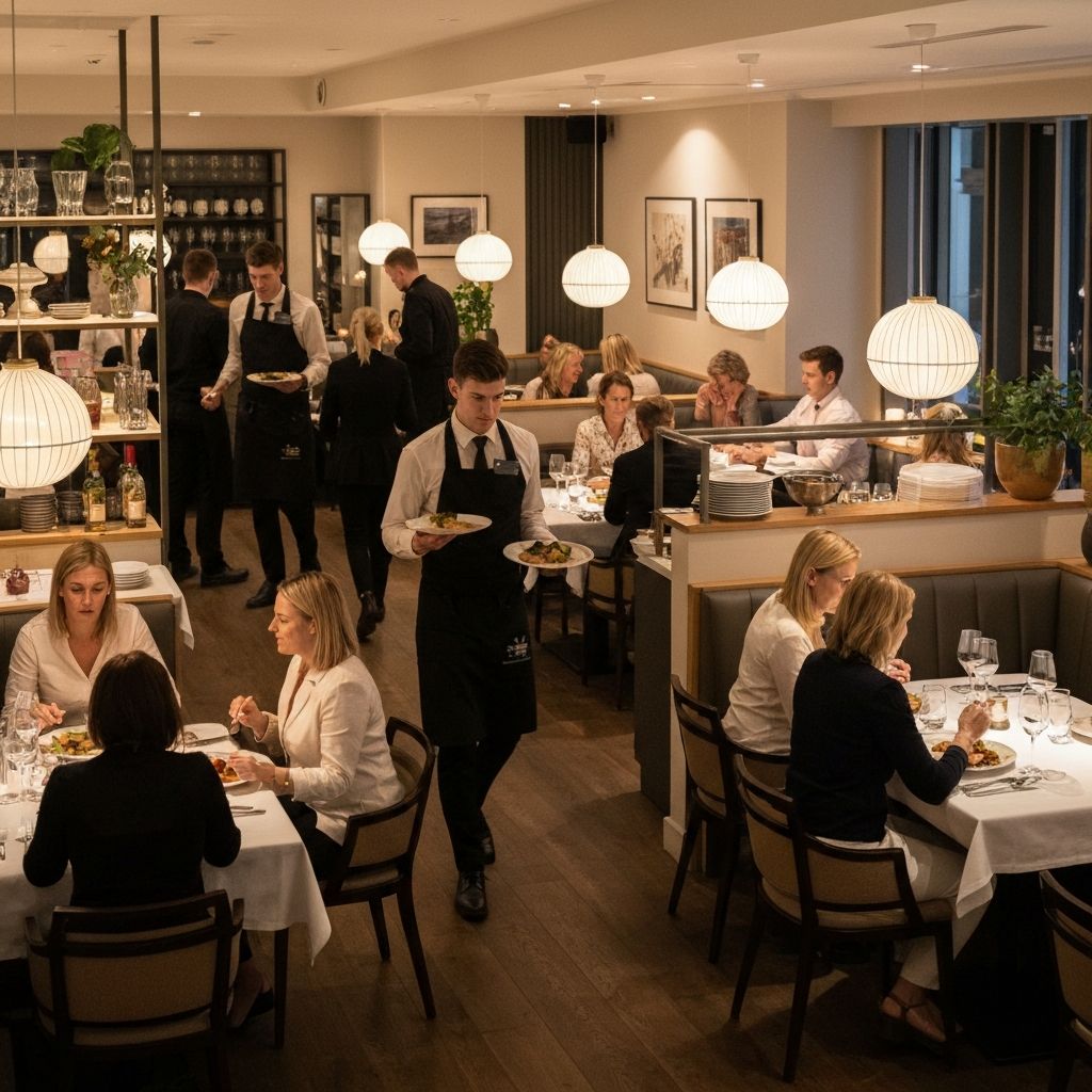 Serveringspersonal i arbete i en restaurangmiljö